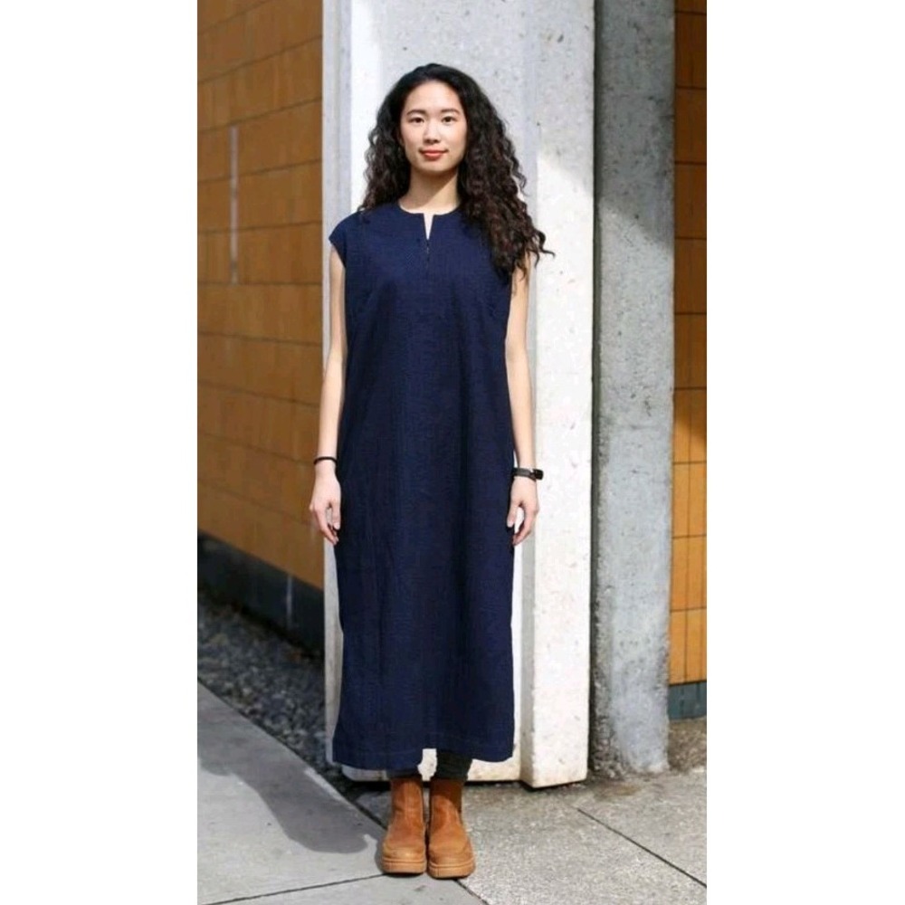 Blue Blue Japan Meyer Lace Slit Neck Dress Womens S Indigo Sleeveless Shift NWT